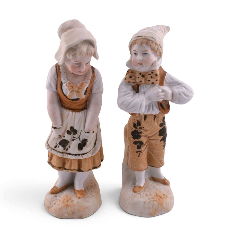European Bisque Pair of Peasant Figurines 5.75" Boy Girl